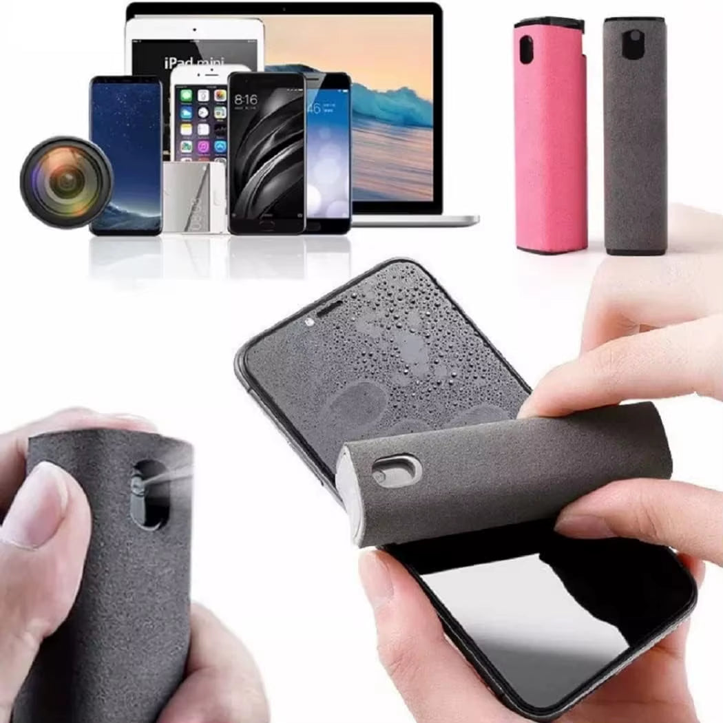 2 in 1 Phone Screen Cleaner Spray Computer Screen Dust Removal Microfiber Cloth Set Cleaning Artifact without Cleaning Liquid