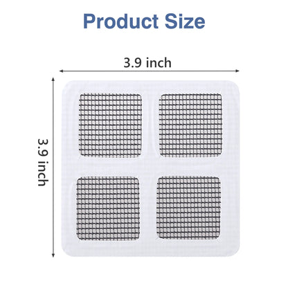 12 Pack Disposable Shower Drain Covers - Square Design Hair Catcher Stickers for Bathroom, Laundry, Bathtub & Sink - Adhesive Mesh Repair Tape Kit