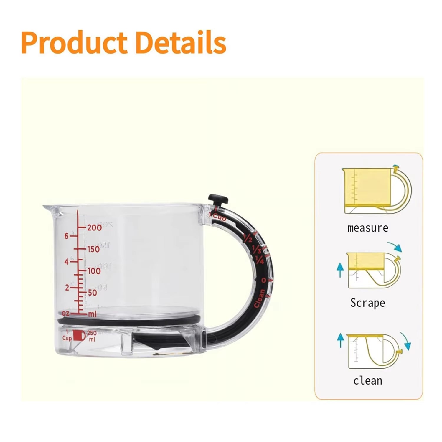 Versatile 4-in-1 Adjustable Measuring Cup with Innovative Scraper Base for Effortless Cooking
