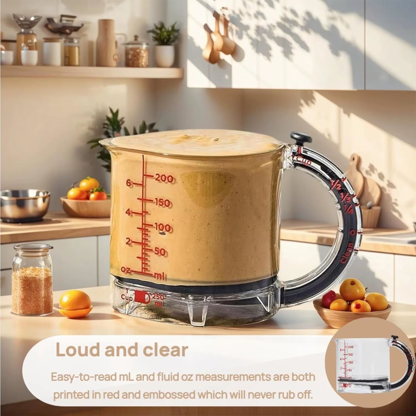 Versatile 4-in-1 Adjustable Measuring Cup with Innovative Scraper Base for Effortless Cooking