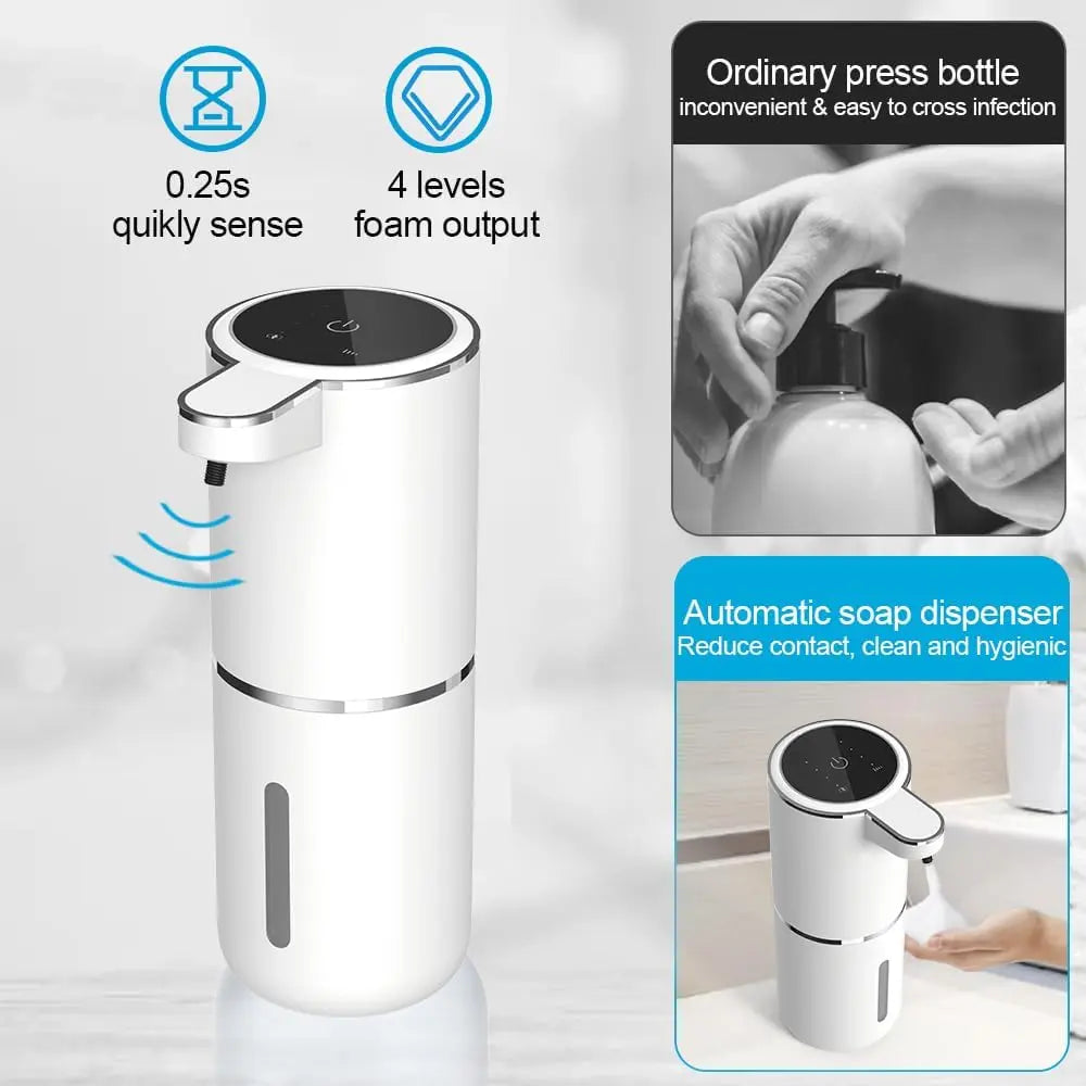 Smart Touchless Soap Dispenser - Automatic Foam/Liquid Dispenser with Adjustable Settings, USB Rechargeable, Waterproof & Wall-Mounted for Bathroom Use