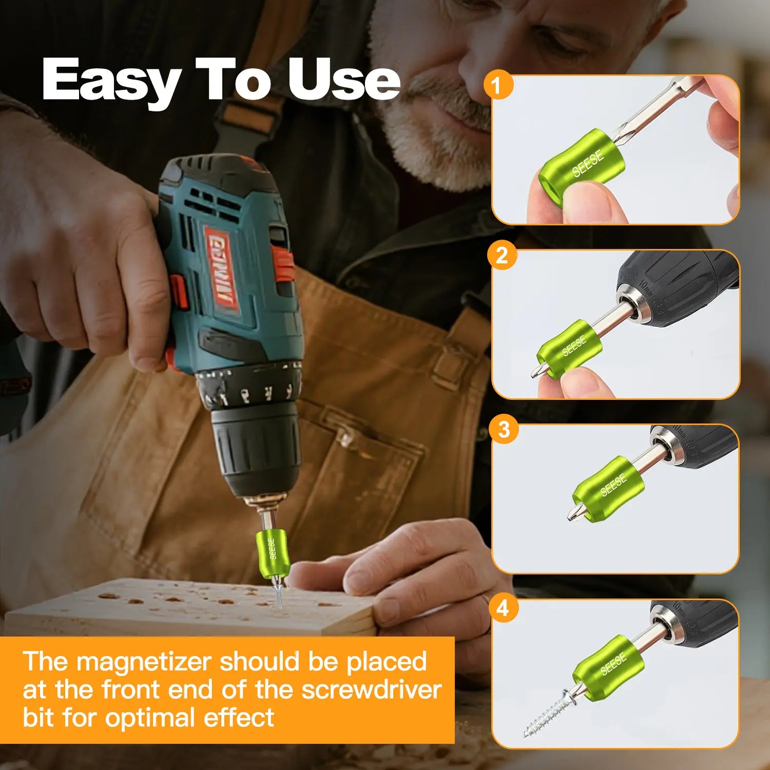 SEESE Strong Magnetic Screw Ring: 1/4 Inch/ 6.35 Mm Universal Magnetic Screw Holder - Removable Magnetic Screwdriver Drill Bit Holder for Hex Screwdriver and Power Bits