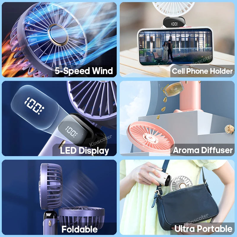 Stay Cool Anywhere with Our USB Handheld Mini Fan - Foldable, Portable, and Rechargeable with 5 Speed Settings!