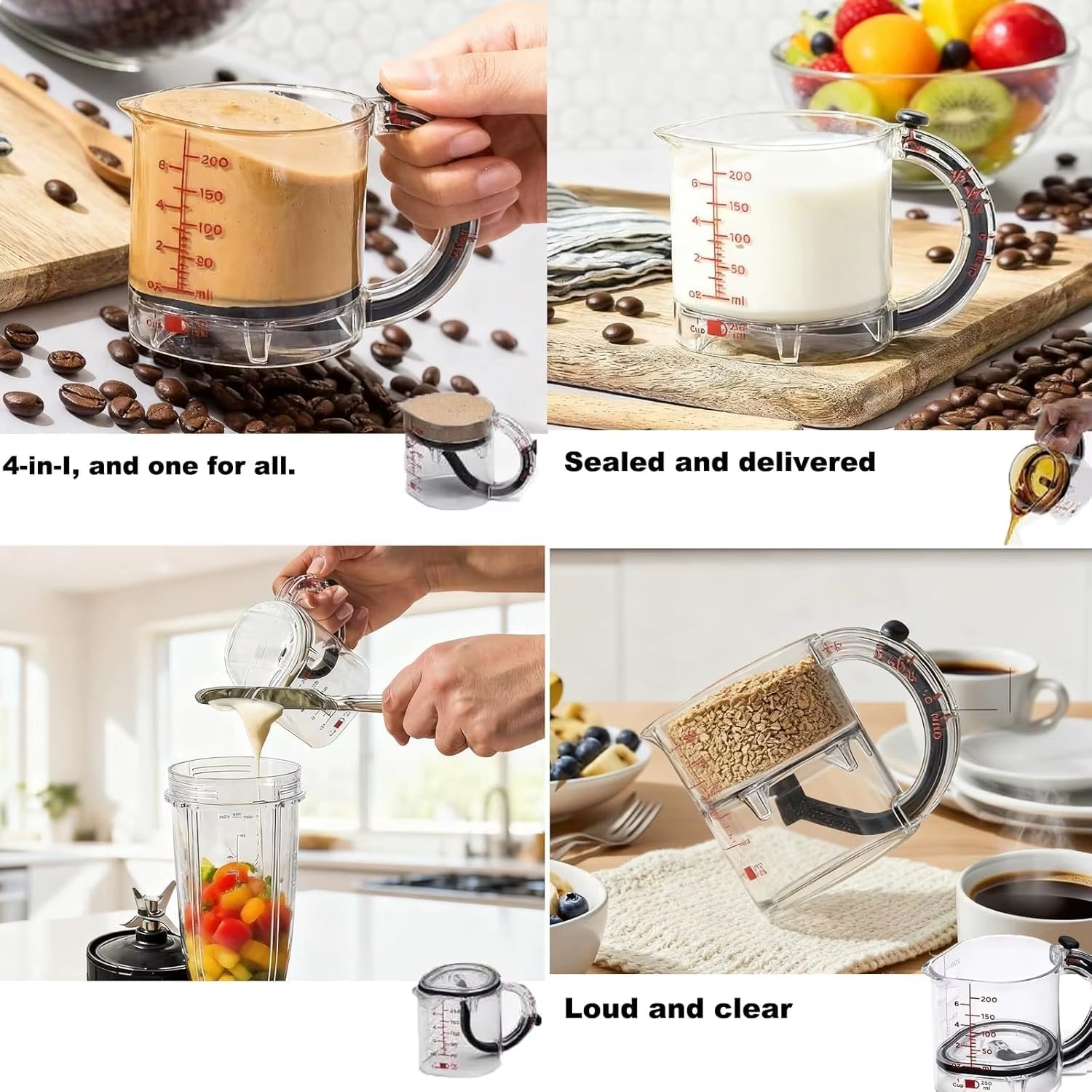 Versatile 4-in-1 Adjustable Measuring Cup with Innovative Scraper Base for Effortless Cooking