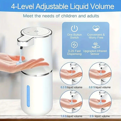 Smart Touchless Soap Dispenser - Automatic Foam/Liquid Dispenser with Adjustable Settings, USB Rechargeable, Waterproof & Wall-Mounted for Bathroom Use