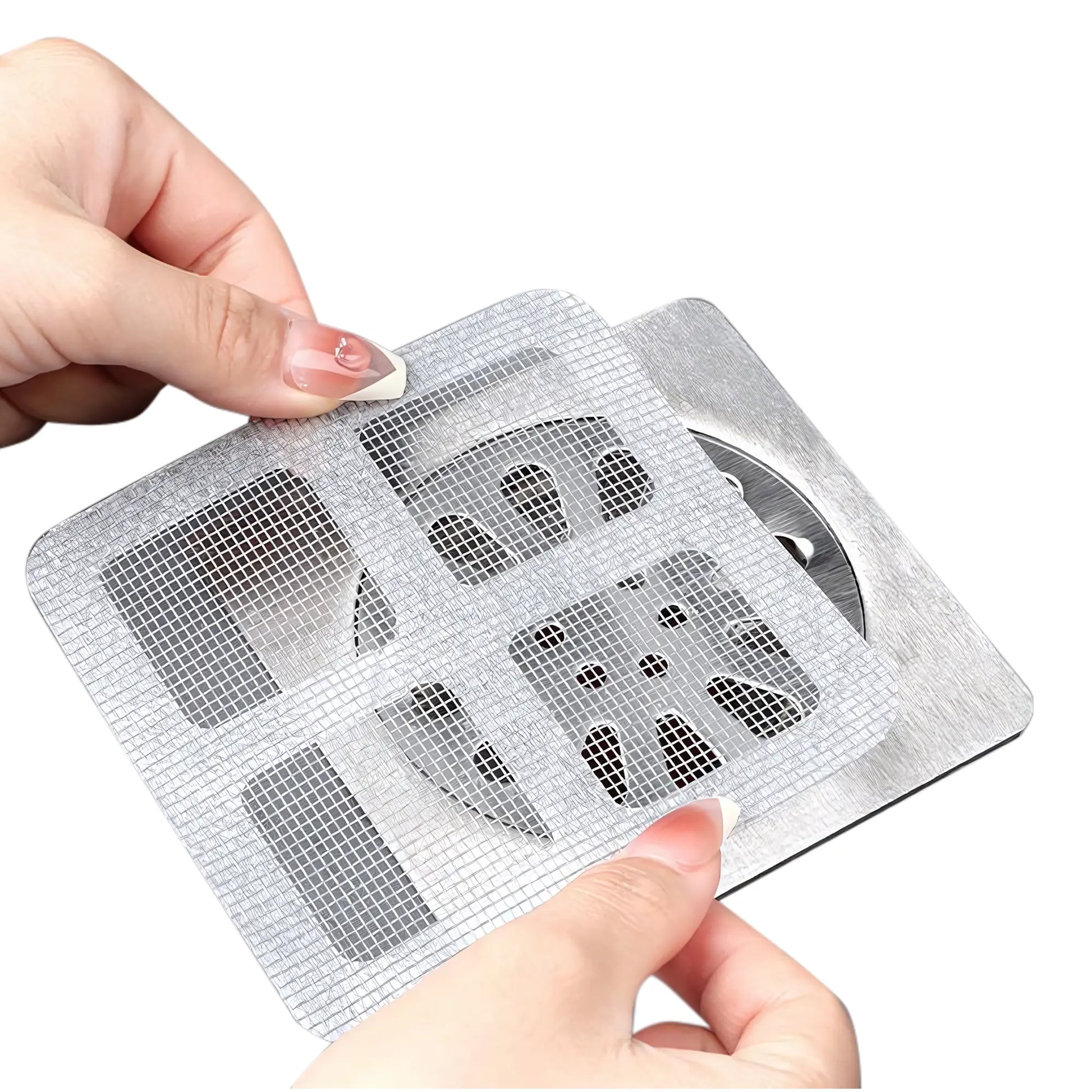 12 Pack Disposable Shower Drain Covers - Square Design Hair Catcher Stickers for Bathroom, Laundry, Bathtub & Sink - Adhesive Mesh Repair Tape Kit