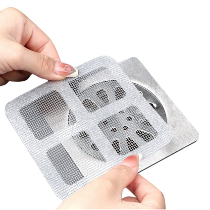 12 Pack Disposable Shower Drain Covers - Square Design Hair Catcher Stickers for Bathroom, Laundry, Bathtub & Sink - Adhesive Mesh Repair Tape Kit